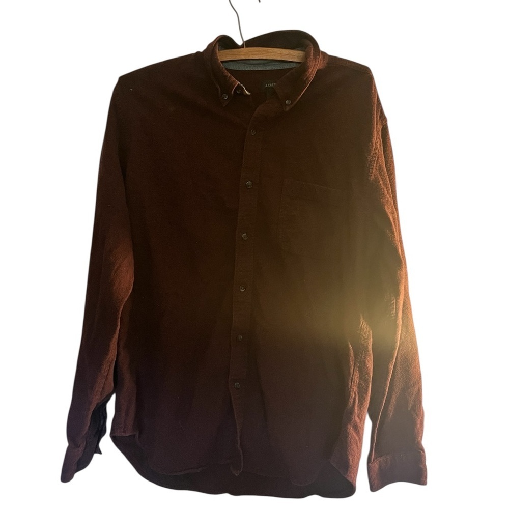 J Crew Shirt Mens L Burgundy Chamois Cloth Long Sleeve Button Down Elbow Pads